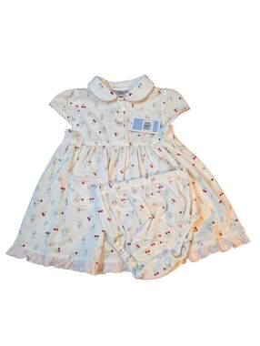 Girls Cream Cherry Print Dress with Bloomers